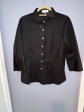 Anne Fontaine Paris Black Shirt Cotton Size 4 (US Large), 3/4 sleeve